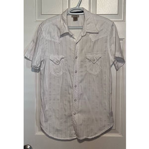Arizona Men's White Short Sleeve Button Front Pearl Button Shirt Size M 28" Long